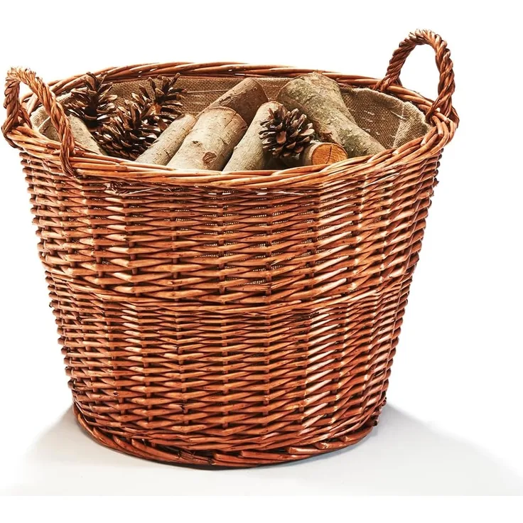 Kobolo Kaminholzkorb Holzkorb aus Weide rund mit Jutestoff