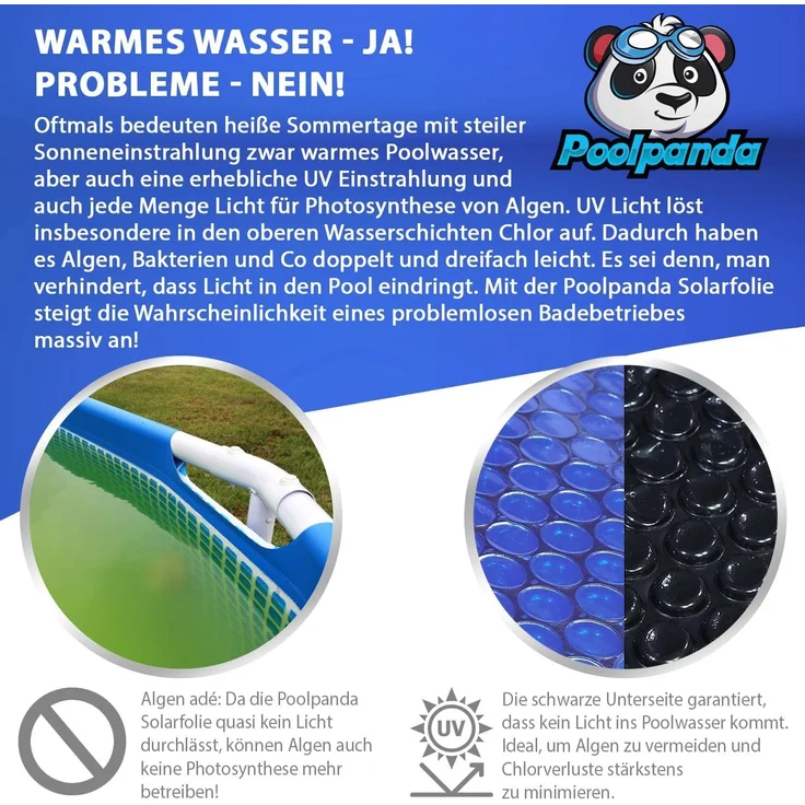 Poolpanda Pool Solarfolie Ø 457 cm Elite rund | 400 my | schwarz/blau | 15 mm Luftblasen – Bild 3