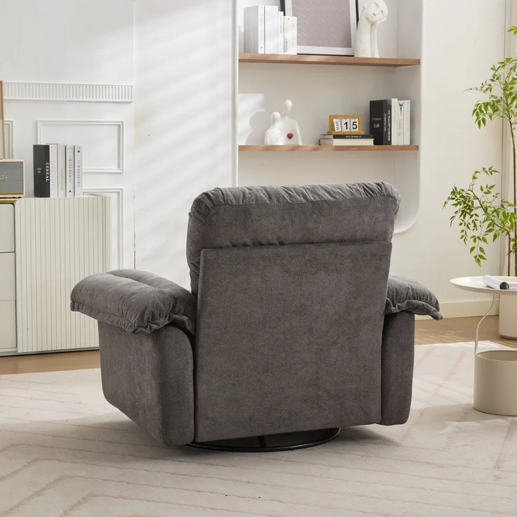 Chenille-360°-Drehfunktion-Sitzsessel im Oversized-Format für Lesen – Bequemer Akzentstuhl mit Unterstützungskissen, Polstermöbel Einzelsofa für Schlafzimmer, Wohnzimmer und Kinderzimmer--Grau--116x84x96cm--YOUDENOVA – Bild 5