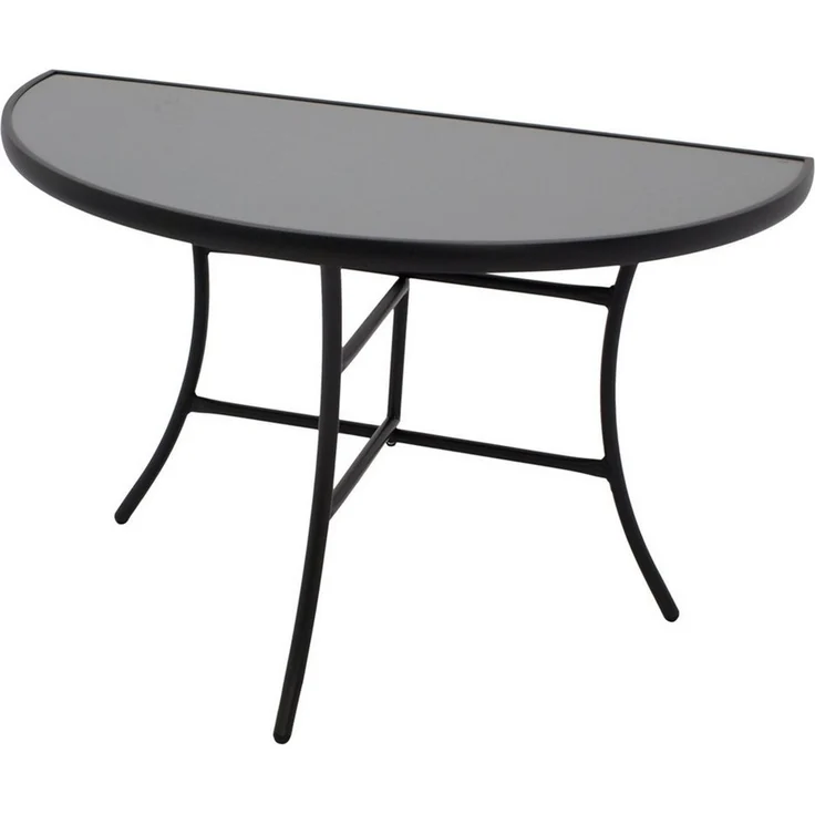 DEGAMO Gartentisch PALERMO, Anstelltisch halbrund 58x110cm, Metall anthrazit, Glas grau – Bild 2