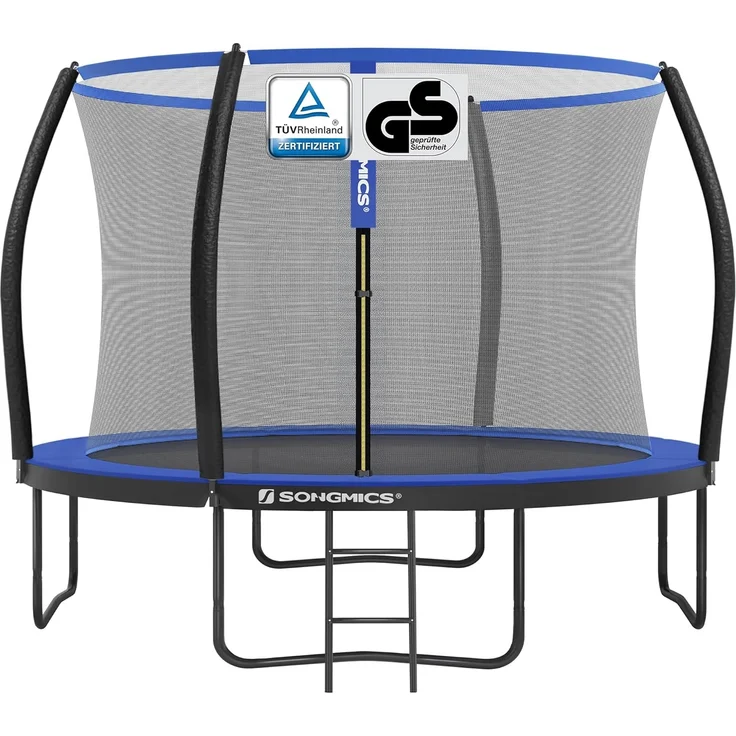Songmics Trampolin mit Leiter, Sicherheitsnetz und gepolsterten Stangen, Stahl blau, Ø 366 cm – Bild 1
