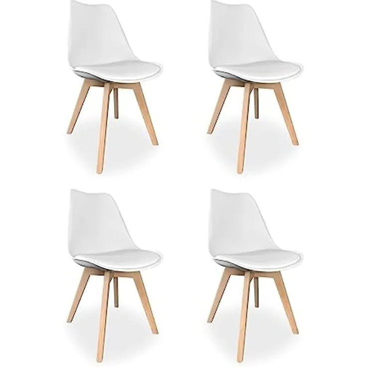 Homey, Skandinavische gepolsterte Stühle für Küche, Wohnzimmer oder Esszimmer, Modell Sena, Holzbeine, praktisch und funktional, einfache Montage, Weiß