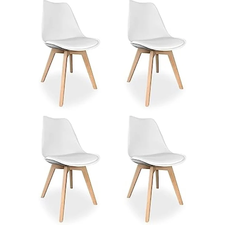 Homey, Skandinavische gepolsterte Stühle für Küche, Wohnzimmer oder Esszimmer, Modell Sena, Holzbeine, praktisch und funktional, einfache Montage, Weiß – Bild 1
