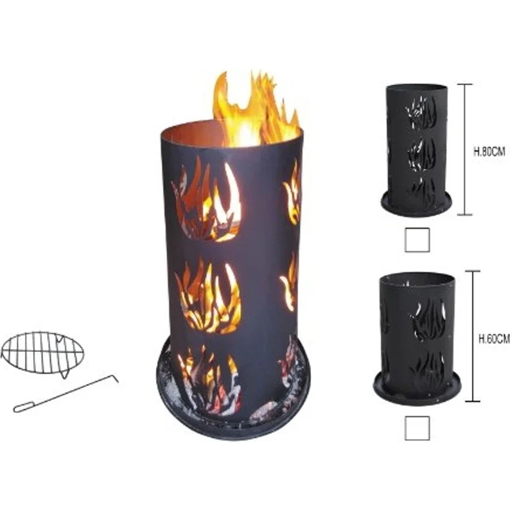 Feuersäule 80cm mit Feuerrost und Schürhaken Feuertonne Feuerkorb Ascherost – Bild 3