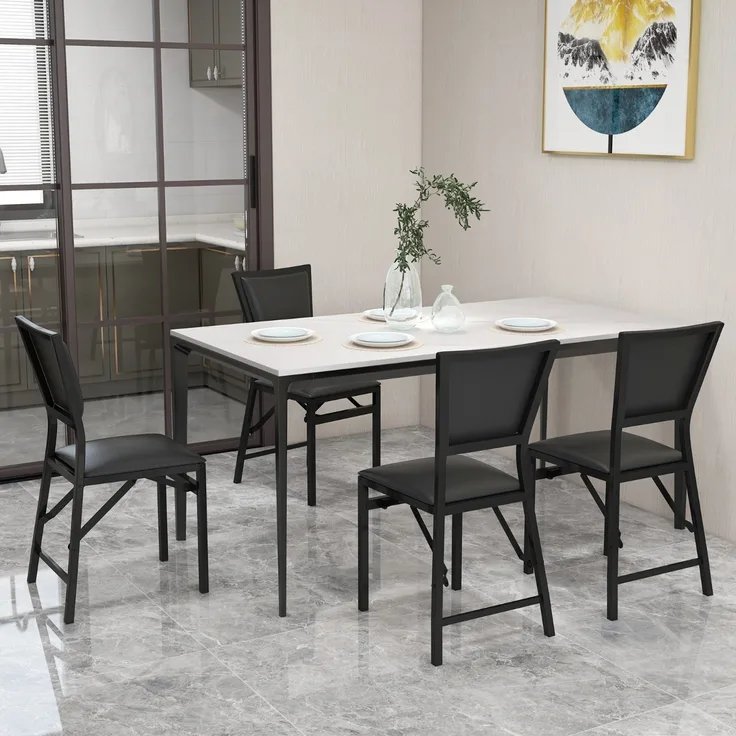 2er Set Esszimmerstühle mit Metallrahmen Klappbare Polsterstühle Küchenstühle