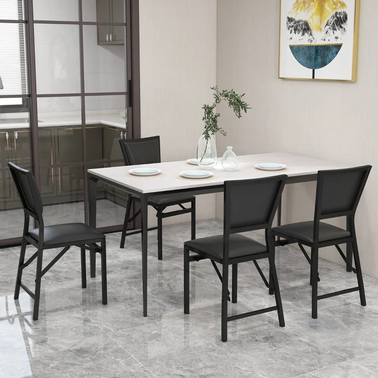 2er Set Esszimmerstühle mit Metallrahmen Klappbare Polsterstühle Küchenstühle – Bild 1