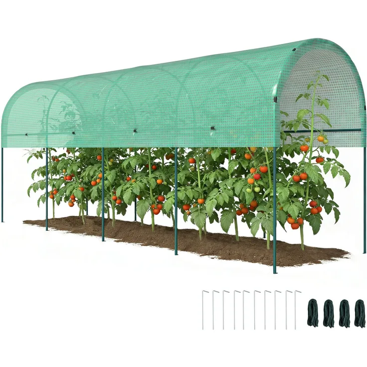 Outsunny Gewächshaus, Stahl, PE, Grün, 400L x 120B x 170H cm