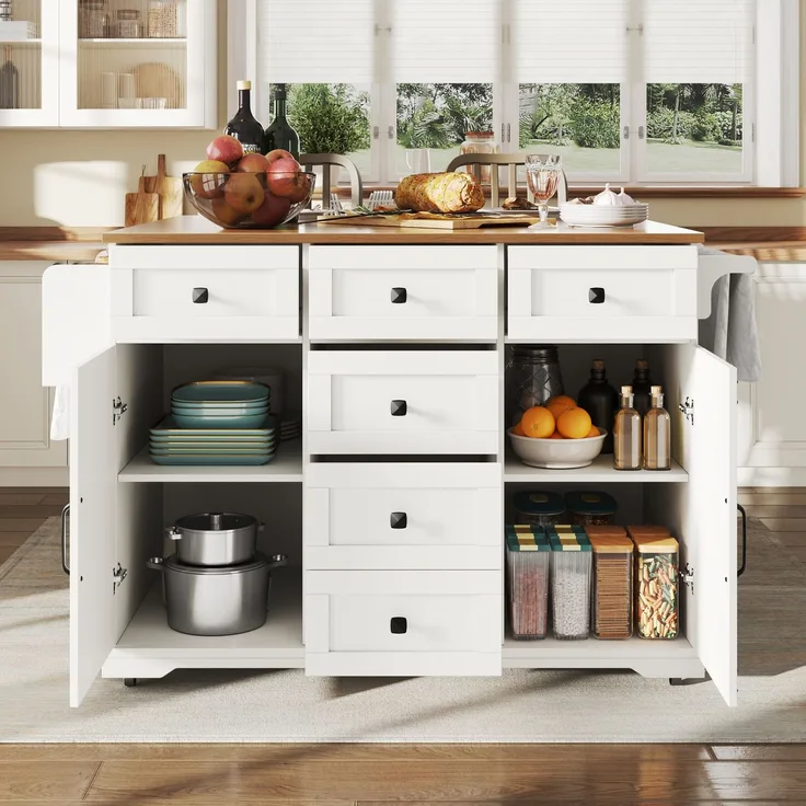 Servierwagen aus MDF mit Klappfunktion & Stauraum, 147x44/70x93 cm, Weiß