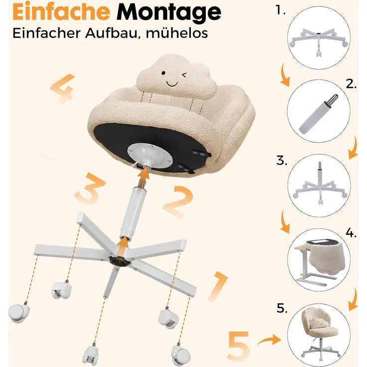 COMHOMA Bürostuhl Schminkstuhl Homeoffice Stuhl, Schreibtischstuhl Drehstuhl mit Rrollen, höhenverstellbar,für Schminktisch,Arbeitszimmer, Schlafzimmer,150kg – Bild 6