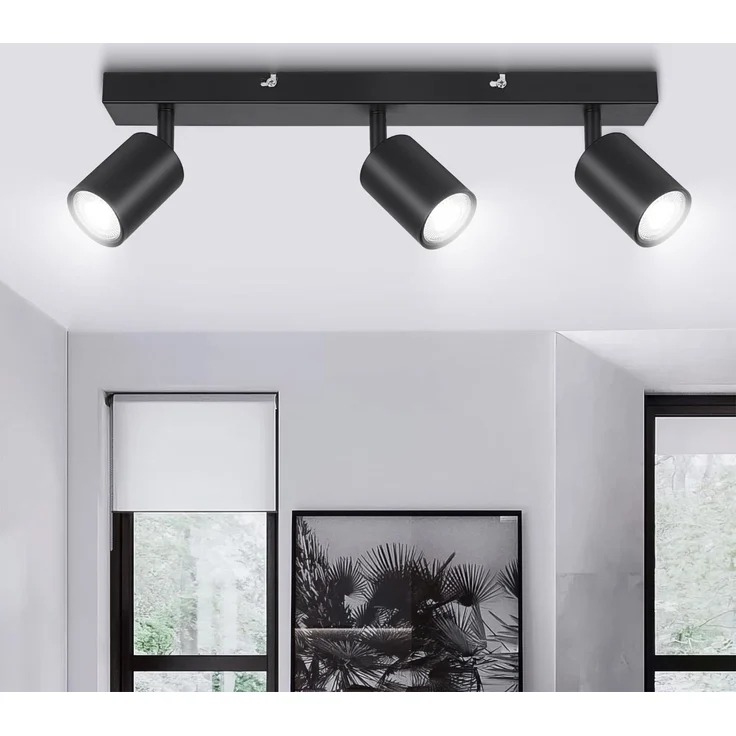 Ketom LED Deckenstrahler Schwarz, Deckenlampe 3 Flammig Schwenkbar, GU10 Küchenlampe Deckenleuchte Srahler, Modern Deckenspot Lampe für Küche, Wohnzimmer, Ohne Leuchtmittel