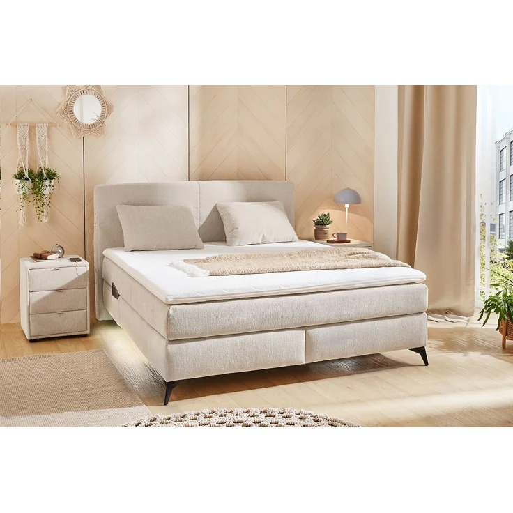 Boxspringbett 160x200 cm H4 Federkernmatratzen Bonell Topper in Chenille Beige – Bild 2