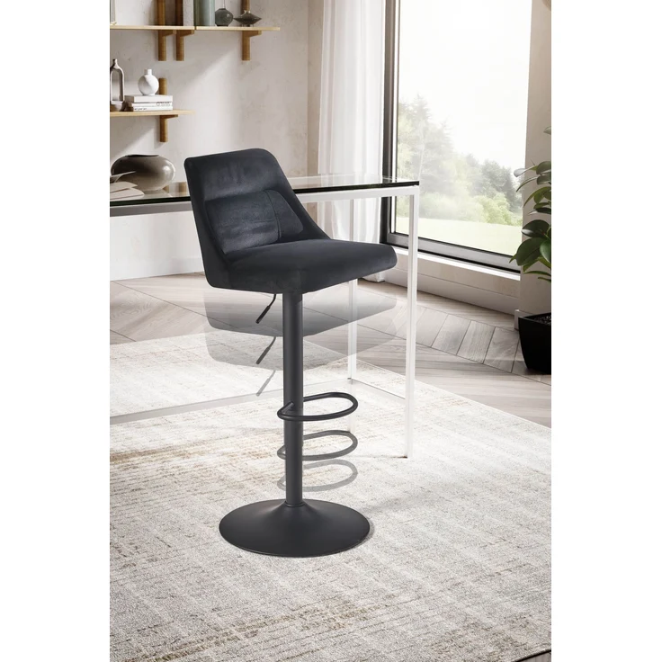 Barhocker Samt Schwarz mit Lehne höhenverstellbar 86-106cm Metallfuß gepolstert – Bild 5