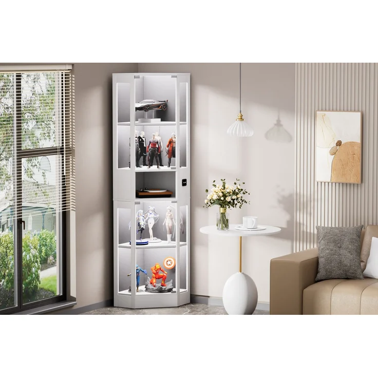 Fünfstöckige Glasvitrine mit Stauraum, LED-Beleuchtung, Glastüren und intelligenten Sensoren, Geeignet für Wohnzimmer, Schlafzimmer und Büros. Weiß.--Weiß--57x40x165cm--YOUDENOVA – Bild 5
