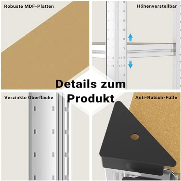 Wiltec Schwerlastregal 120 x 40 x 180 cm, Gesamtlast 875kg, Steckregal verzinkt aus Stahl, Lastenregal mit 5 Ablagen, Werkstattregal – Bild 6
