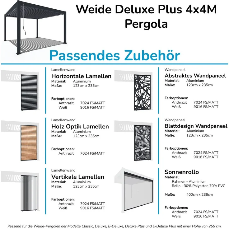Weide Deluxe | Pergola Voll Aluminium freistehend | 3 x 4 M | Lamellendach weiß – Bild 8