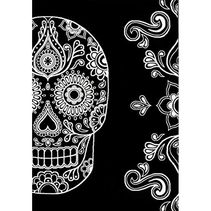 Vimoda Teppich Teppich Jugendzimmer Schlafzimmer Schwarz, Rechteckig, Höhe: 11 mm, Läufer Schwarz Skull Totenkopf Motiv – Bild 5