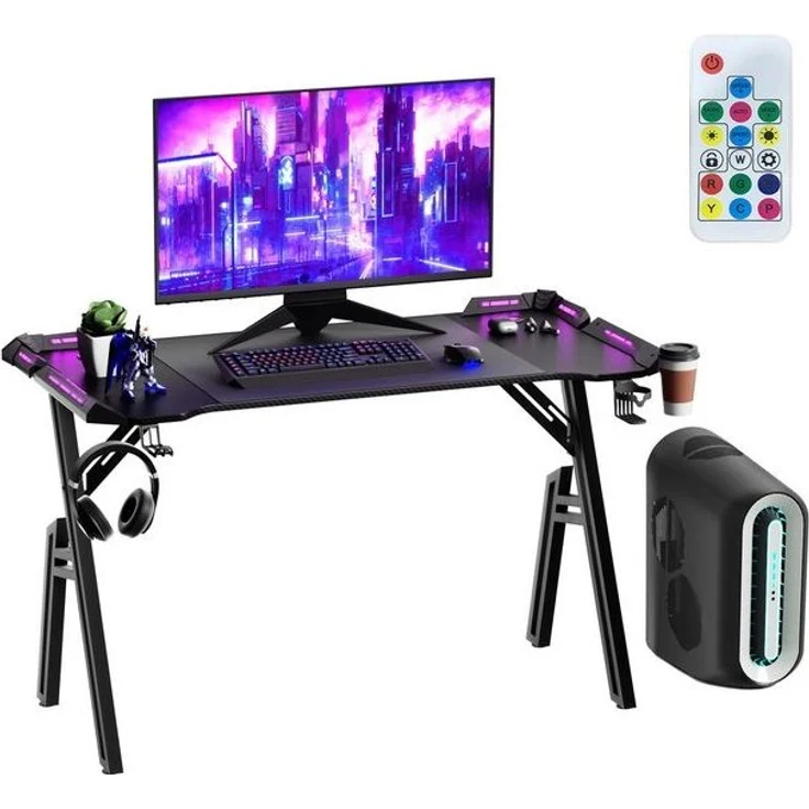FIVMEN Computertisch Gaming Schreibtisch mit LED A-Förmige Computer Tisch Schwarz – Bild 4