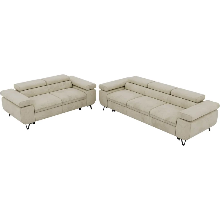 Sofagarnitur PETER 2-3 mit Schlaffunktion, verstellbare Kopfstützen und Armlehnen, freistehend, Wellenfederung, Couchgarnitur - Beige Velvet – Bild 10