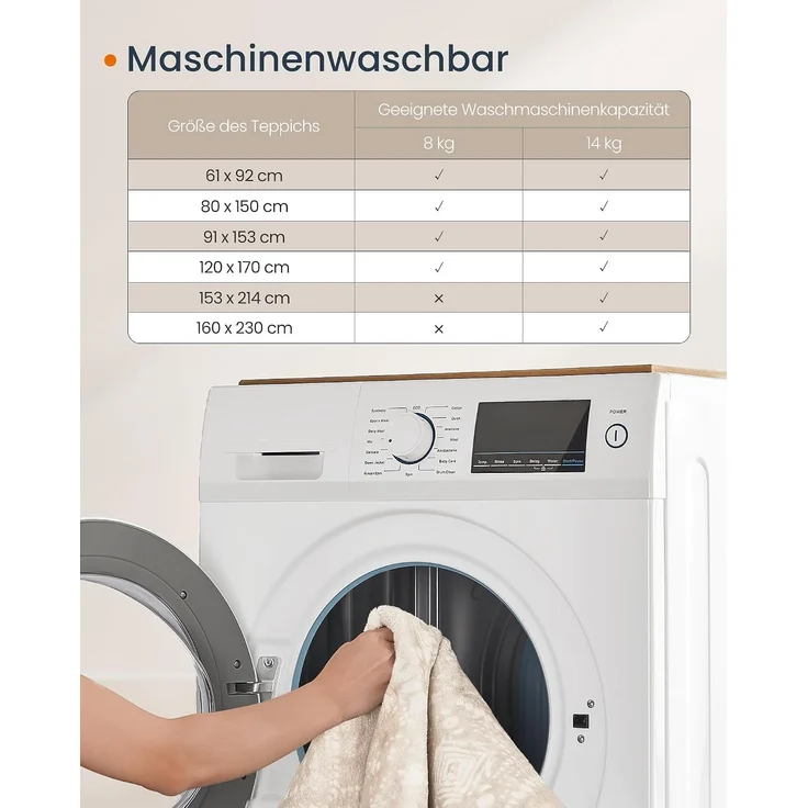 Songmics HOME Teppich, rutschfest, kurzflor, flauschig, maschinenwaschbar, Boho-Stil, cappuccinobeige, 160x230 cm – Bild 5