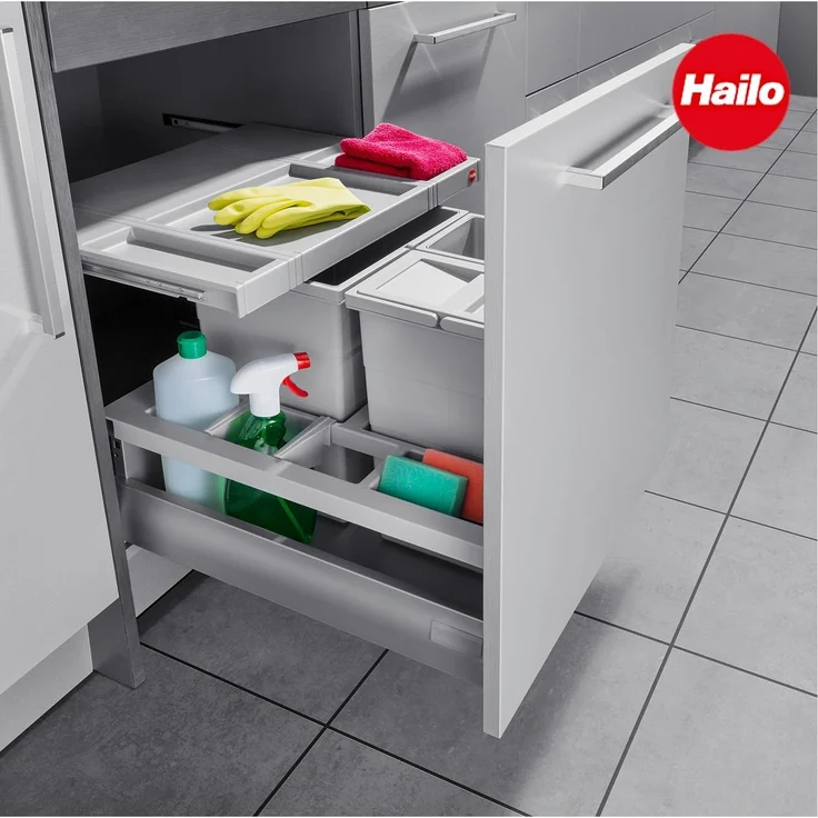 Hailo Deckel Multideckel 1109749, mit Stauraum signalgrau für Einbau-Abfallsammlersystem – Bild 6