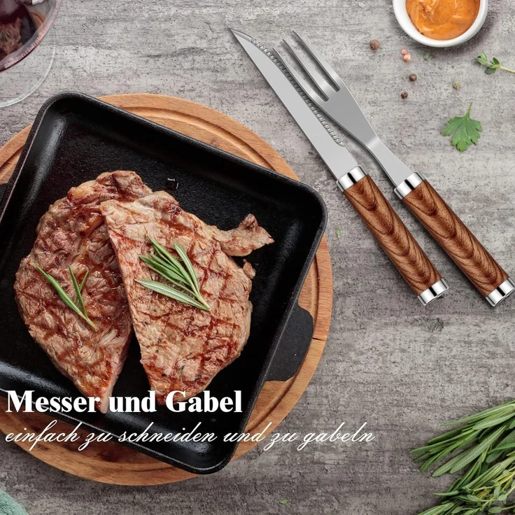 LuxusKollektion Grillbesteck-Set, 38-teilig, Edelstahl silber / Holz natur – Bild 4
