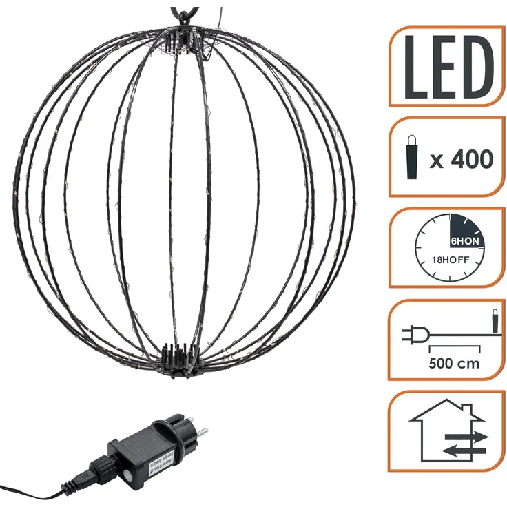 Spetebo LED Kugelleuchte zum hängen für Außen mit Netzstecker, Dekoleuchte, LED fest integriert, extra warm weiß, mit Timer – Bild 3