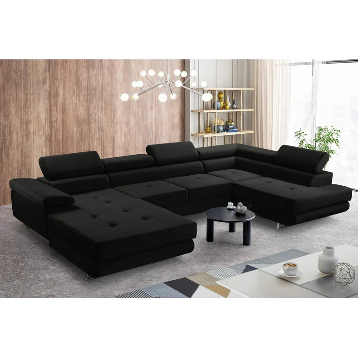 AX LIVING Arborio XL Wohnlandschaft XXL U Form Eckcouch Schwarz R – Bild 1