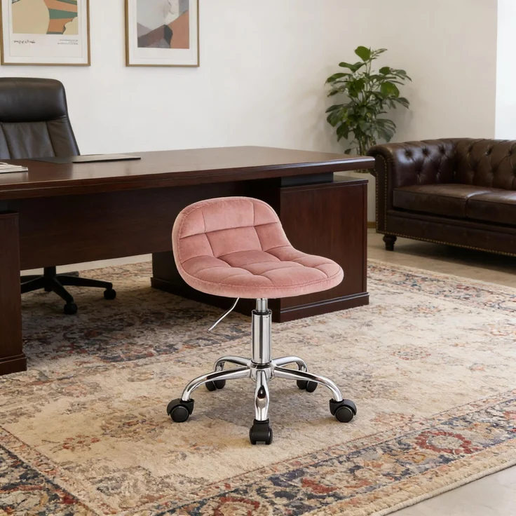 Faumrta Bürostuhl,Wohnstuhl,Bürrohocker mit Rollen,Drehbarer Computer-Schminkstuhl(nur Stühle)Foam,Metal,Velvet31cm*38cm*68cmRosa – Bild 4