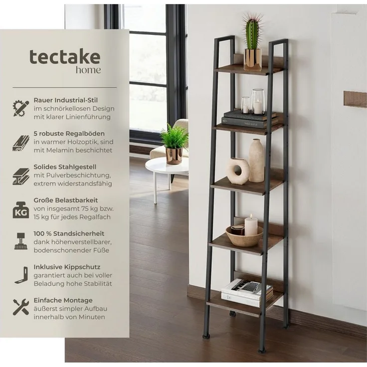tectake Leiterregal Folkestone, Einzelstück 1-tlg, Industrial Style