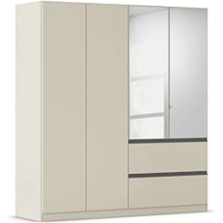 Rauch Möbel Costa, Kleiderschrank für Schlafzimmer, Kinderzimmer, Babyzimmer, Garderobe, Flur, 4-türig, mit Spiegel und 2 Schubladen, Push-to-Open, Zubehör Classic, Farbe Beige, Breite 181 cm – Bild 1