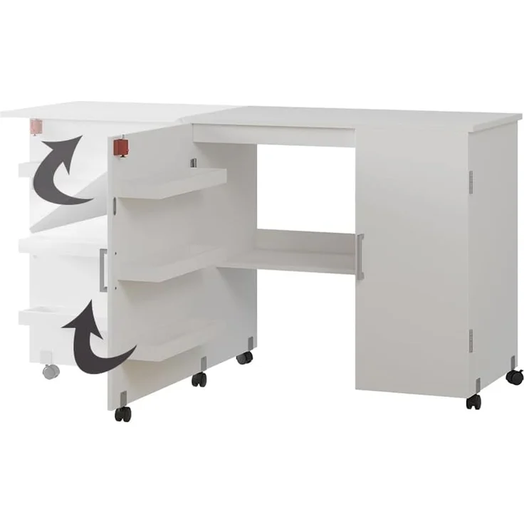 Nähtisch Carmen Weiß 148 x 75 cm mit 3 Regalfächer und Schrank Vicco – Bild 5