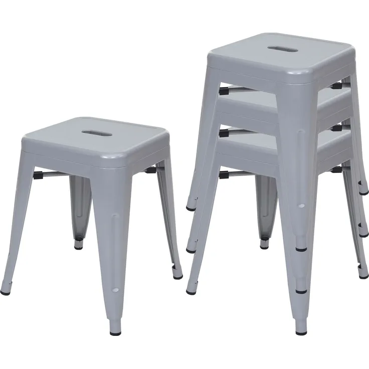 4er-Set Hocker HWC-A73, Metallhocker Sitzhocker, Metall Industriedesign stapelbar ~ grau