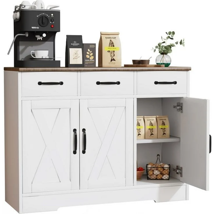 oyajia Sideboard Küchenschrank Aufbewahrungsschrank mit 3 Türen (Sideboard mit Schubladen, Aufbewahrungsschrank mit Türen, für Wohnzimmer Küche Esszimmer), verstellbare Ablage,40 x 108 x 81 cm – Bild 4