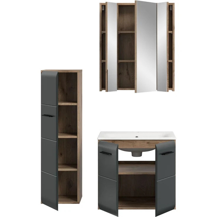 Badkombination (B/H/T: 105x185x46 cm) in schwarz matt und Nox Oak Nachbildung – Bild 3