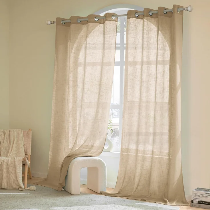 Woaboy Transluzider Vorhang für Wohnzimmer mit Ösen 2er Set 140x225cm Beige – Bild 4