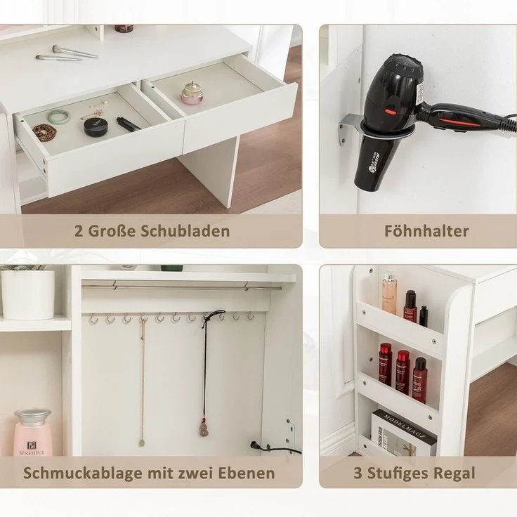Thanaddo Schminktisch Schminktisch mit Spiegel,LED-Beleuchtung mit Einstellbarer Helligkeit – Bild 3