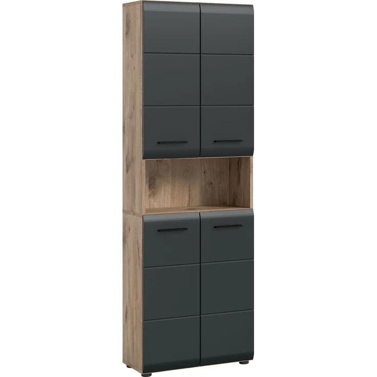 Hochschrank breit (B/H/T: 60x185x30 cm) in schwarz matt und Nox Oak Nachbildung – Bild 1