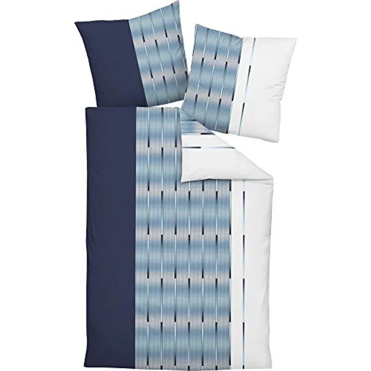 Janine Mako-Satin Bettwäsche Milano 45026-02 Nachtschattenblau Perlblau - 155x220 cm