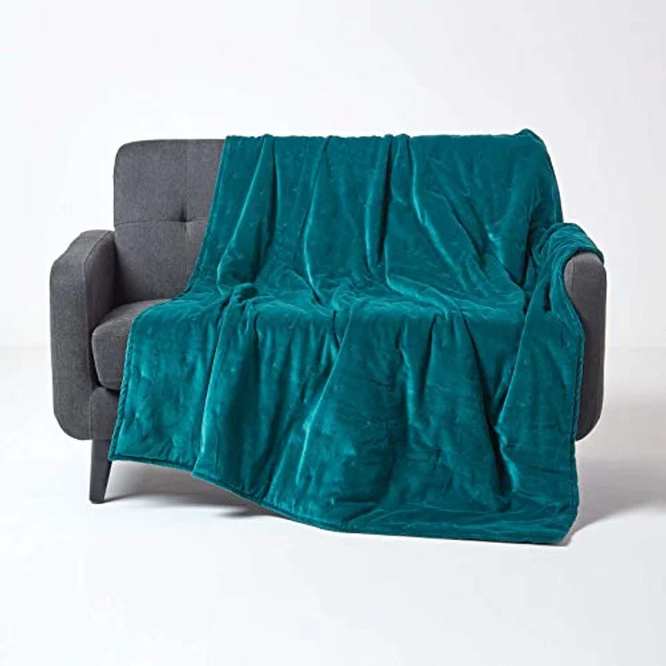 Homescapes Samt-Kuscheldecke Petrol, 150x200 cm, Oeko-Tex® zertifiziert, luxuriöse Baumwoll-Oberfläche, vielseitig einsetzbar – Bild 1