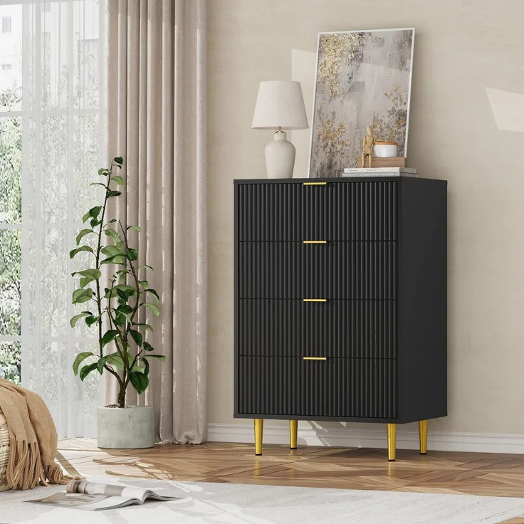 Garvee Kommode mit 4 Schubladen 60×40×94cm - Kommodenschrank Kommode Sideboard schmal Modern, Schubladenkommode Schränkchen für Wohnzimmer Schlafzimmer Kinderzimmer