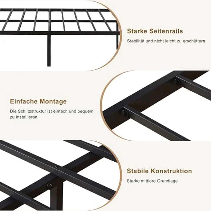 VECELO Bettrahmen 90 x 200 cm Metallbett mit Lattenrost und Hohem Kopfteil, Modern Gästebett Jugendbett, Einfacher Aufbau für Schlafzimmer Gästezimmer, Schwarz – Bild 5