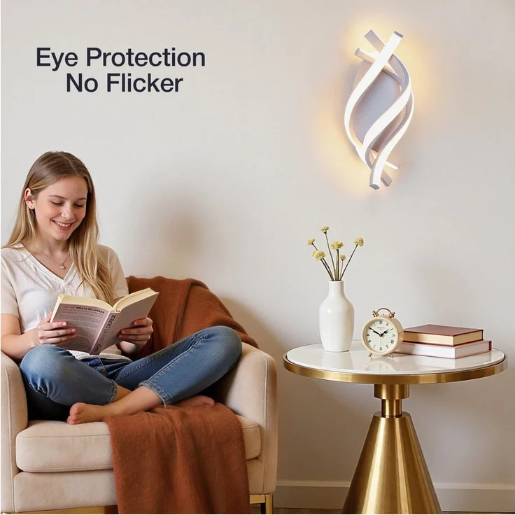 BlingBin LED Wandleuchte Wandlampe Innen 21W 3360LM für Schlafzimmer, Warmweiß, 3000K, LED fest integriert, Warmweiß, gebogene Design Wandlicht für Wohnzimmer Treppenhaus Flur – Bild 3