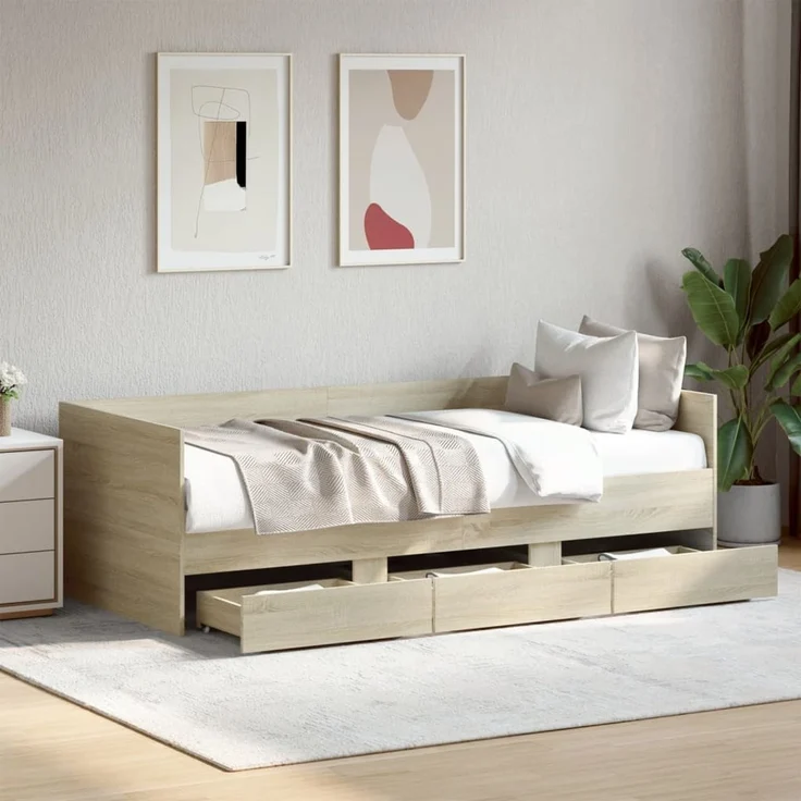 vidaXL Tagesbett mit Schubladen ohne Matratze Sonoma-Eiche 90x200 cm 3280820 – Bild 1