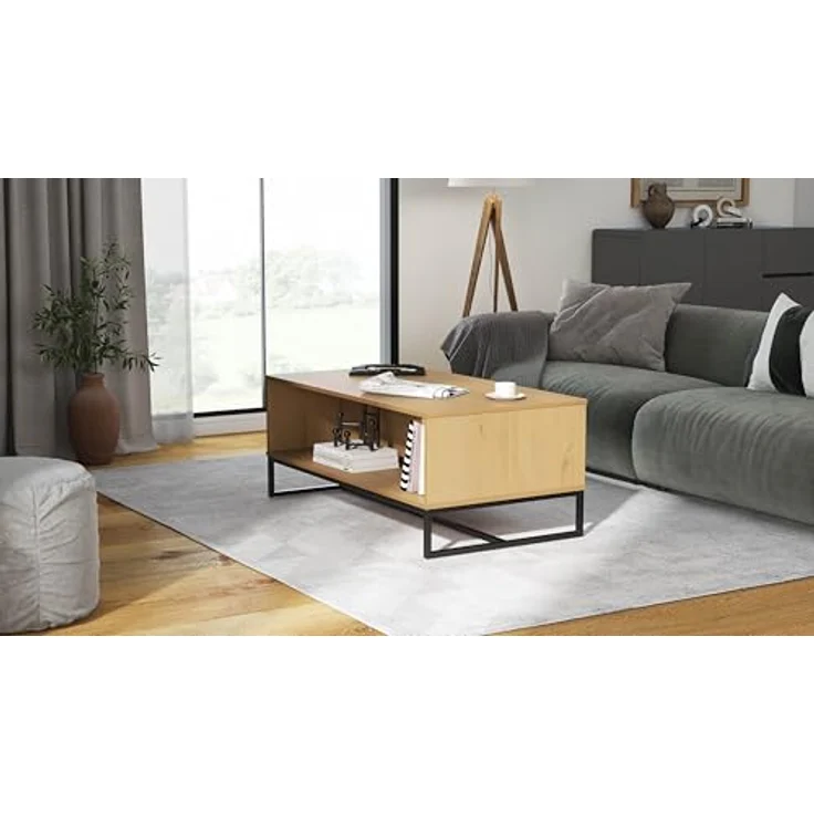 Livetastic Couchtisch, rechteckig, aus massivem Kiefernholz in Eiche, 60x45x110 cm für das Wohnzimmer – Bild 1