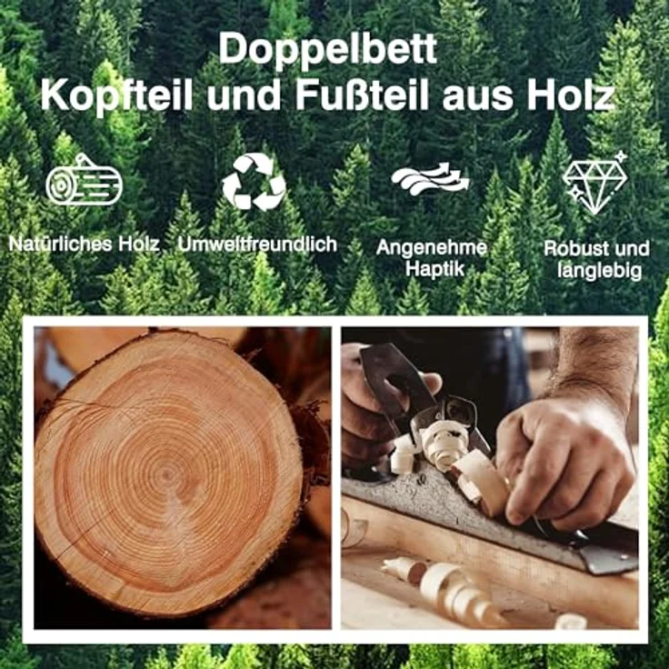 VECELO Bettgestell 140x200 cm, Metall-Holz Doppelbett mit Lattenrost, geräuschlos und stabil, mit Stauraum, einfache Montage für Schlafzimmer und Gästezimmer, Braun – Bild 7