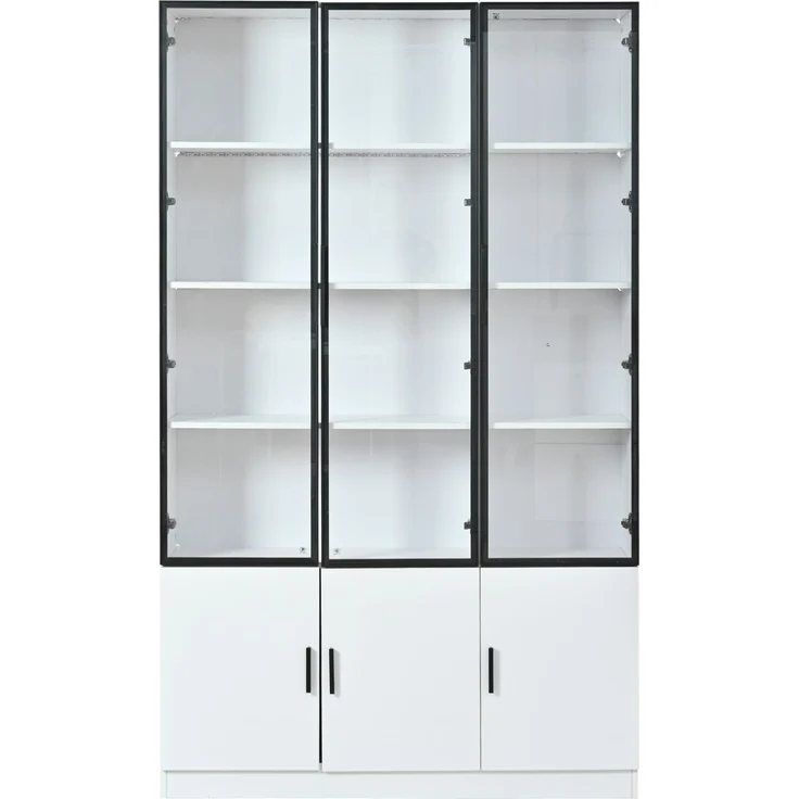 120*32*200cm Vitrine, Standvitrine mit 6 Schranktüren, Hochschrank, Glasvitrine mit LED, Wohnzimmerschrank 120 cm breit, Multifunktionsschrank, Großer Schrank, Weiß – Bild 10