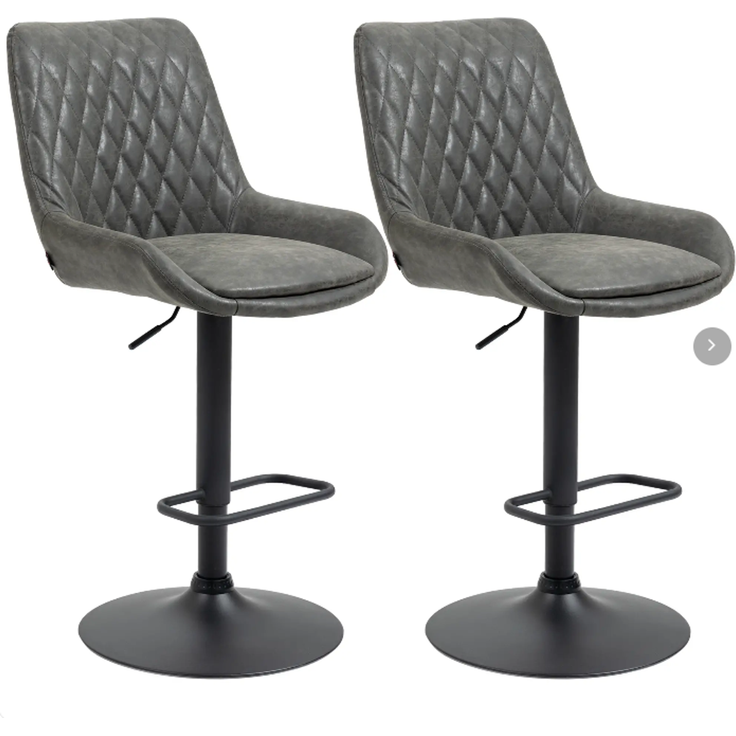 2er-Set Barhocker höhenverstellbar mit Rückenlehne, Küchenhocker Kunstleder Dunkelgrau für Bar und Küche |.de--Dunkelgrau--51x59x117cm--YOUDENOVA