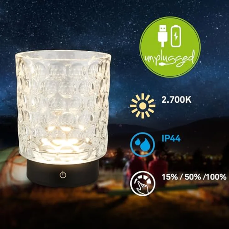 Briloner Sunora LED Tischlampe, kabellos, dimmbar, IP44 spritzwassergeschützt, klar, Ø11 x 15 cm – Bild 2