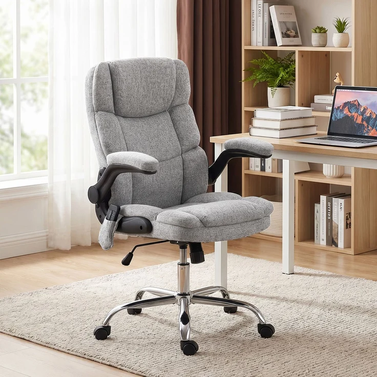 4-Punkt-Massage-Bürostuhl mit Heizfunktion und klappbaren Armlehnen, grau – Bild 3