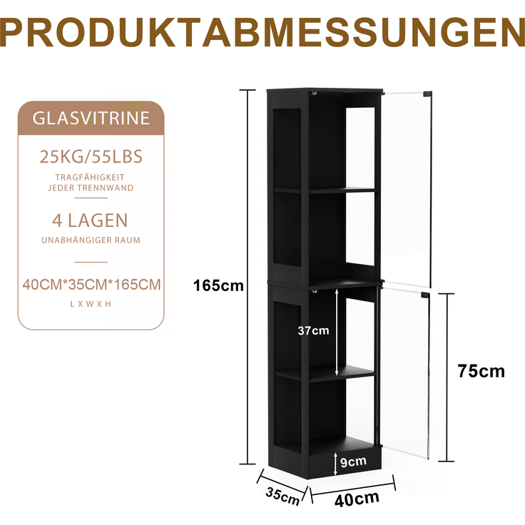 Glasvitrine 40 x 35 x 165 cm mit Glastüren, LED-Beleuchtung und Bewegungssensor – Bild 5